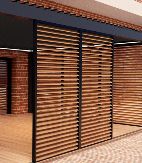 SAMKIT posuvné slunolamy – posuvný systém se stínicími lamelami